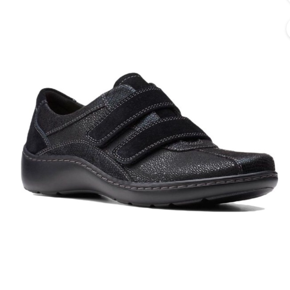 Clarks Womens Cora Dream Leather Black Comfort Sneakers Size 8